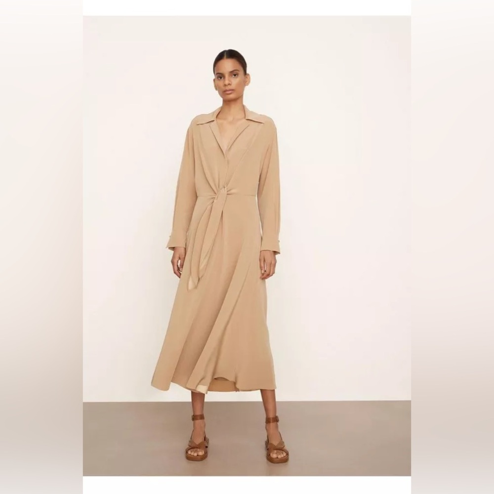 Shaped Collar Long Sleeve Wrap Dress
